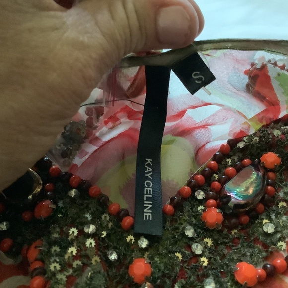 Kay Celine Multicolored Sheer Tunic with Beaded Neckline, NWT, Size S - Picture 12 of 16